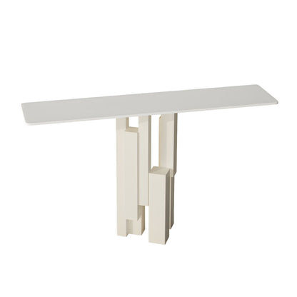 Modern Rectangle Console Table with Sintered Stone Top – Gold & Black Accent Foyer Table
