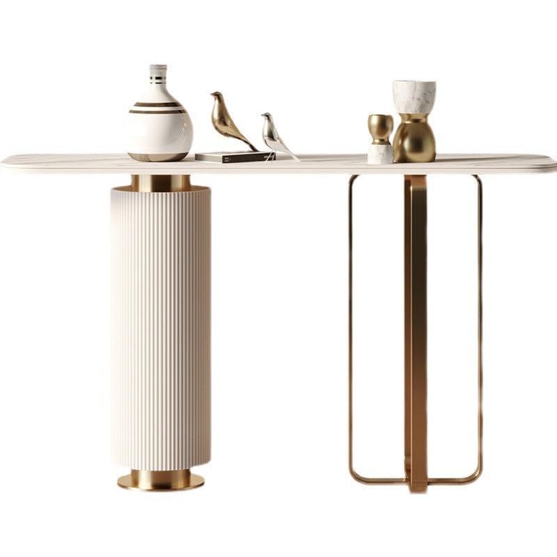 Mid-Century Modern Console Table with Marble Top – Rectangular Metal Frame for Entryway or Living Room