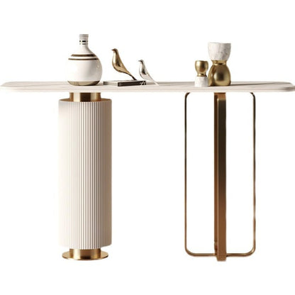 Mid-Century Modern Console Table with Marble Top – Rectangular Metal Frame for Entryway or Living Room