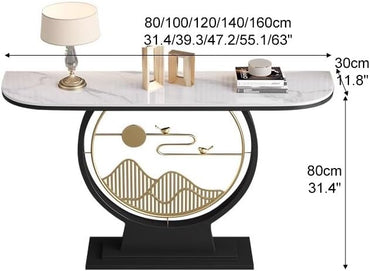 Modern Console Table with Faux Marble Top and Circle Metal Legs – Entryway or Hallway Accent Table