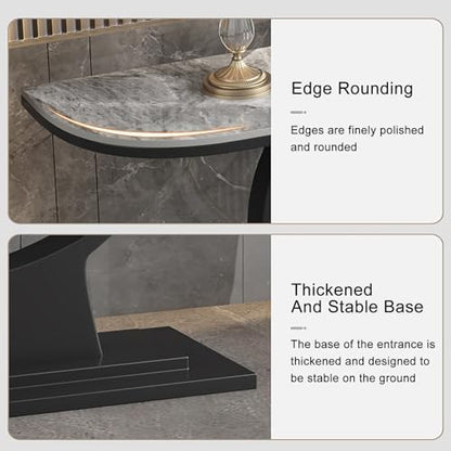 Modern Console Table with Faux Marble Top and Circle Metal Legs – Entryway or Hallway Accent Table