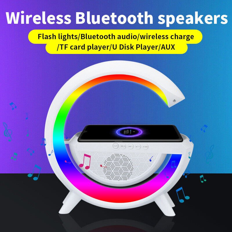 Wireless Charging Bluetooth Speaker with Colorful Bedside Lamp