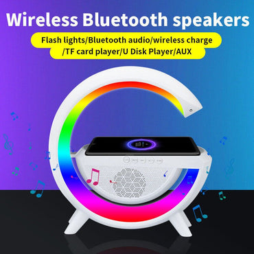 Wireless Charging Bluetooth Speaker with Colorful Bedside Lamp