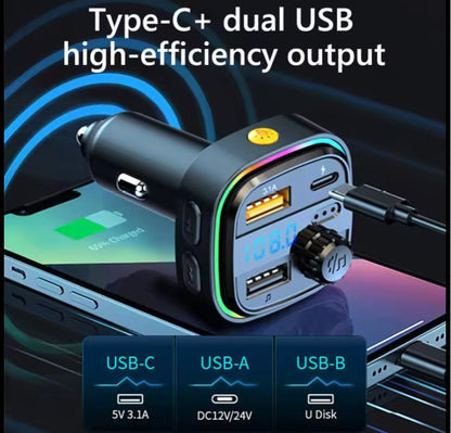 Bluetooth FM Transmitter With Dual USB & Type C Port