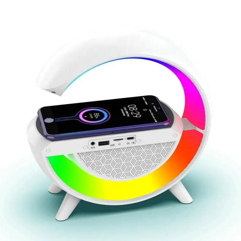 Wireless Charging Bluetooth Speaker with Colorful Bedside Lamp