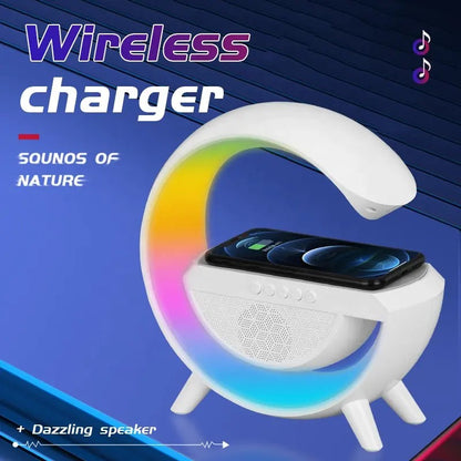 Wireless Charging Bluetooth Speaker with Colorful Bedside Lamp