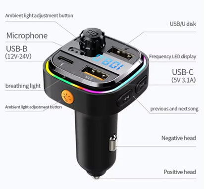 Bluetooth FM Transmitter With Dual USB & Type C Port