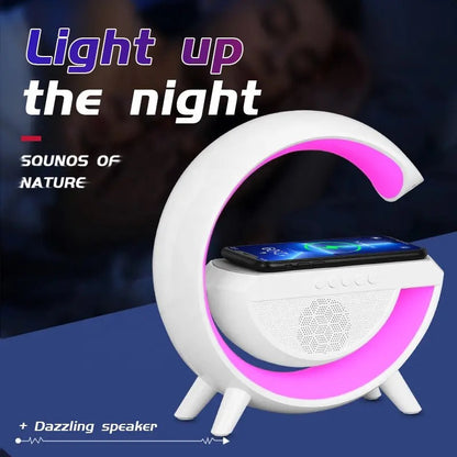 Wireless Charging Bluetooth Speaker with Colorful Bedside Lamp