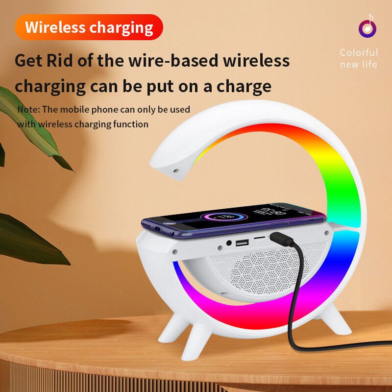 Wireless Charging Bluetooth Speaker with Colorful Bedside Lamp