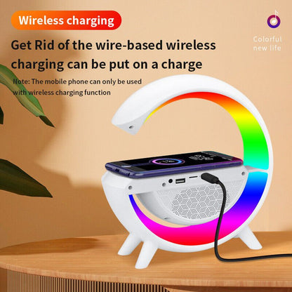 Wireless Charging Bluetooth Speaker with Colorful Bedside Lamp