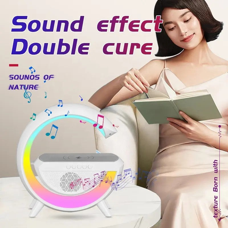 Wireless Charging Bluetooth Speaker with Colorful Bedside Lamp