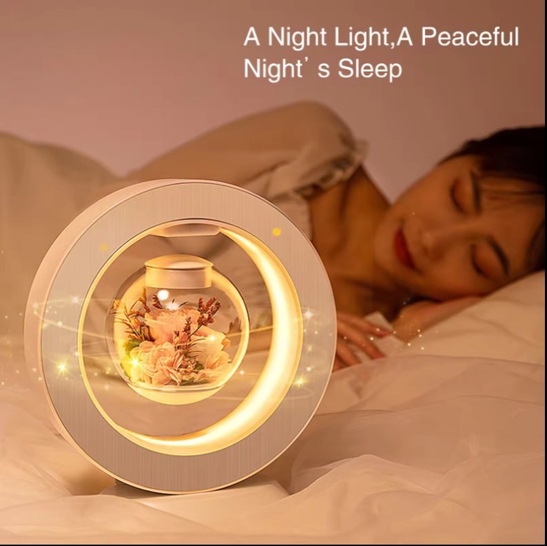 Led Magnetic Levitating Flower Bedroom Table Lamp with Rotation