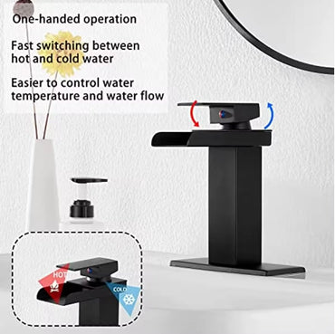 Stainless Steel Black Waterfall Bathroom Faucet