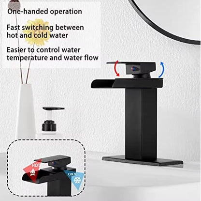 Stainless Steel Black Waterfall Bathroom Faucet
