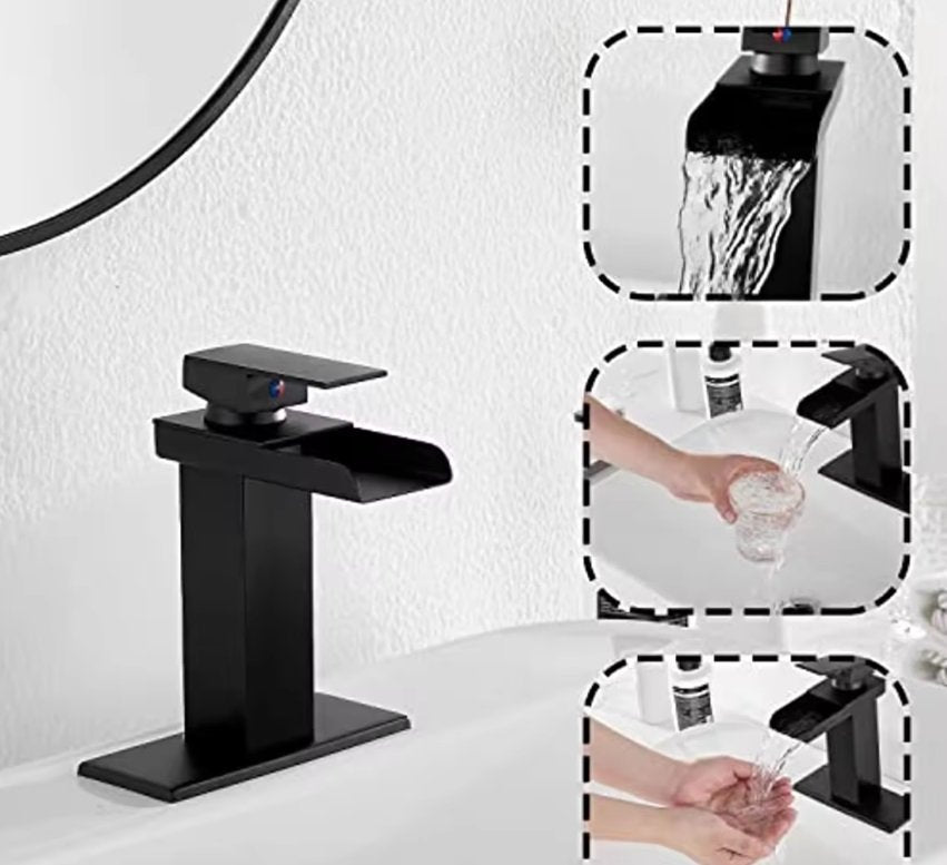Stainless Steel Black Waterfall Bathroom Faucet