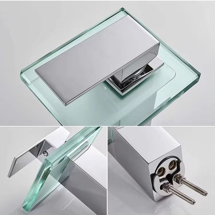 Glass Waterfall Single Lever Basin Mixer for HOT and Cold Water