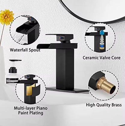 Stainless Steel Black Waterfall Bathroom Faucet