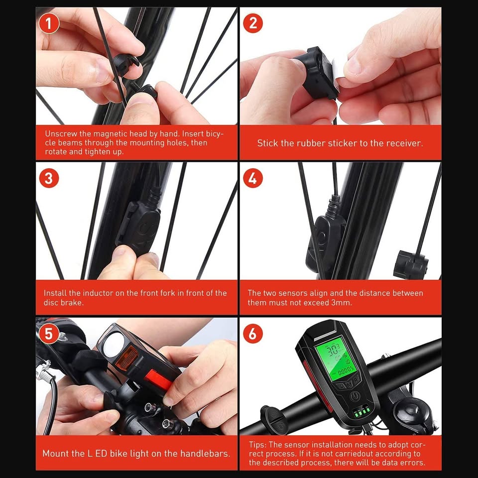 Bicycle Lights with Speedometer Odometer USB Rechargeable Headlight Loud Bell, 5 Lighting Modes