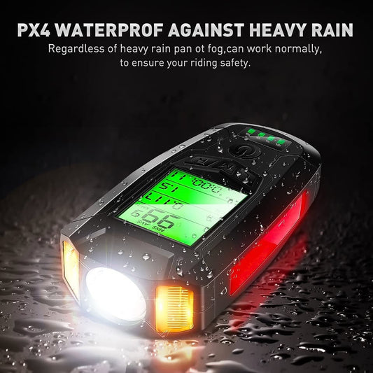 Bicycle Lights with Speedometer Odometer USB Rechargeable Headlight Loud Bell, 5 Lighting Modes