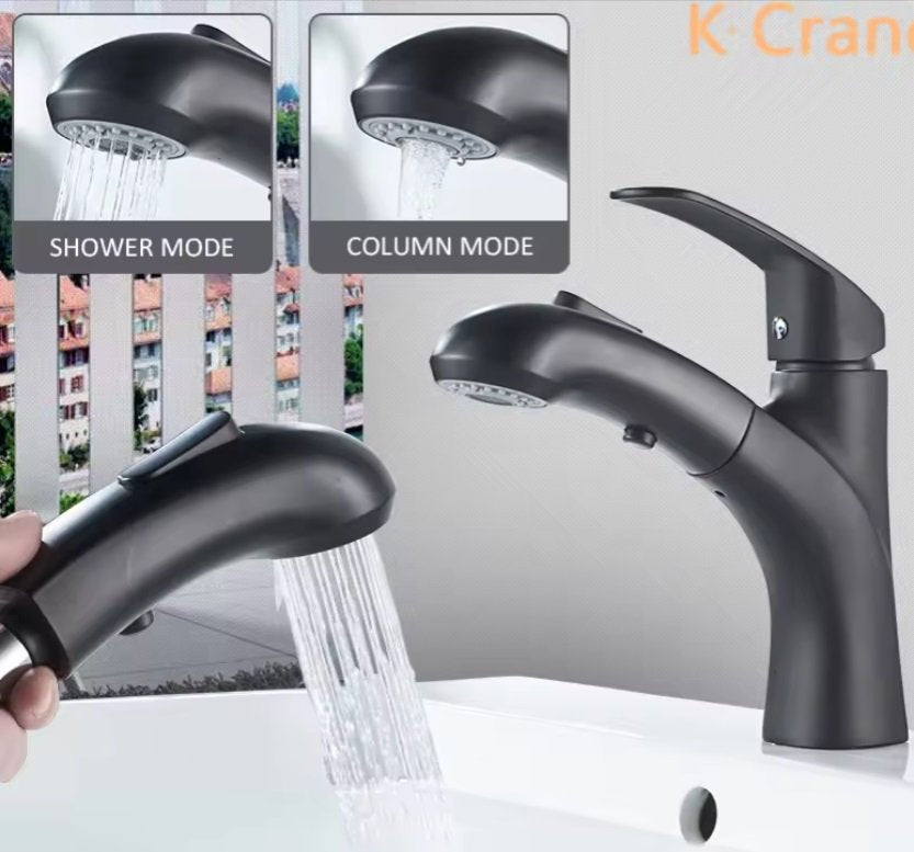 Bathroom Basin Pull Out Faucets Stainless Steel Hot Cold Water Mixer Tap 2 Mode Single Handle