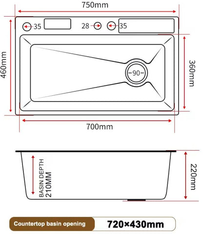 Kitchen Sink Single Bowl, with Pull-Out Faucet, Pressurized Cup Washer, 5 Modes, Dual Control
