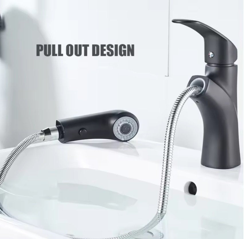 Bathroom Basin Pull Out Faucets Stainless Steel Hot Cold Water Mixer Tap 2 Mode Single Handle