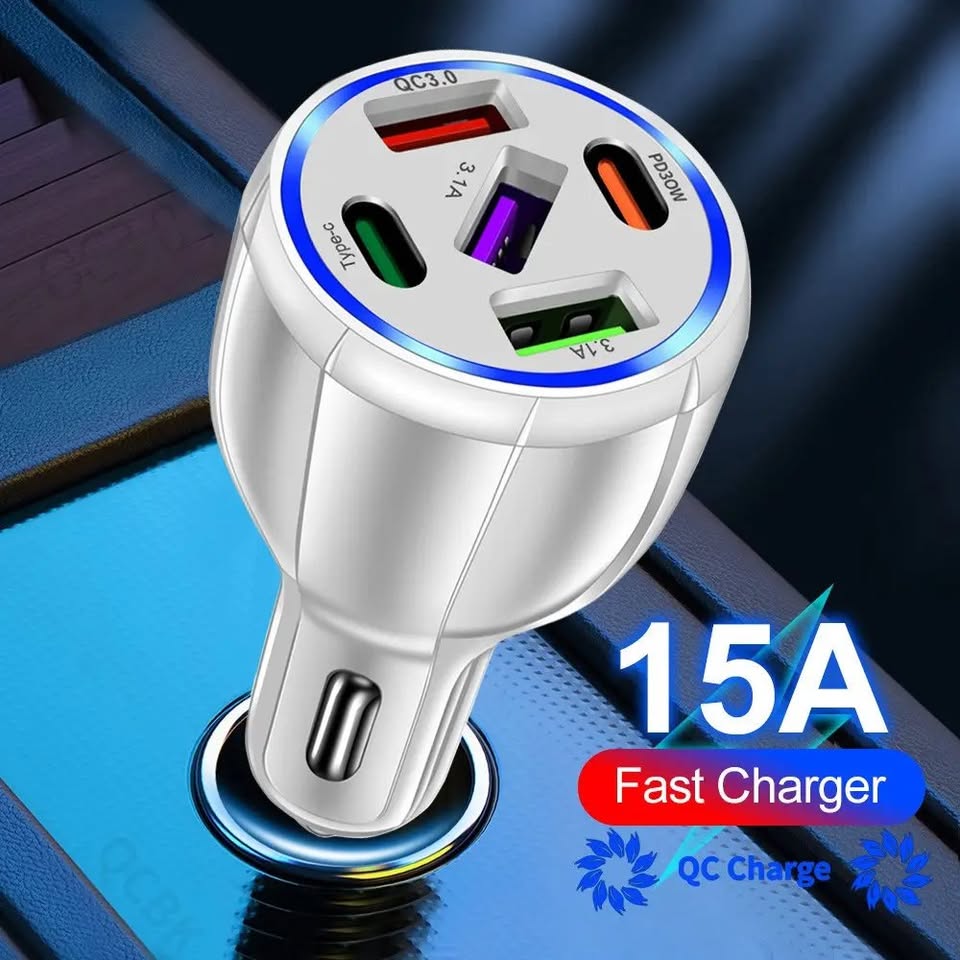 5 Port Car Cigarette Lighter Socket QC3.0 USB Type C Fast Charger Power Adapter