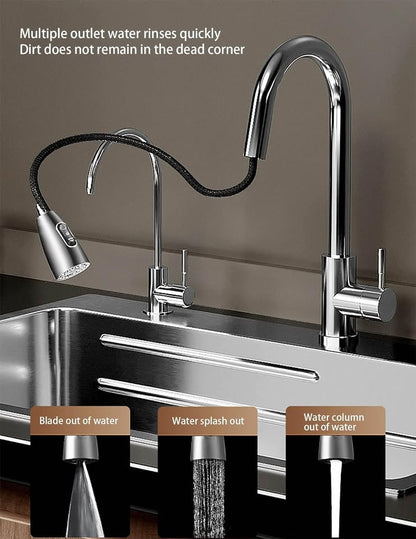 Modern Kitchen Sink Stainless Steel Sink Pull-Out Faucet with Cup Washer and Water Dispenser