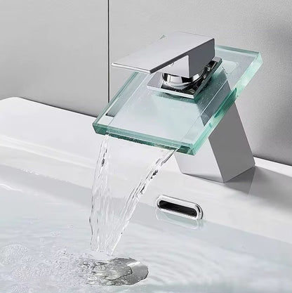 Glass Waterfall Single Lever Basin Mixer for HOT and Cold Water