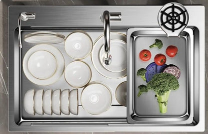 Modern Kitchen Sink Stainless Steel Sink Pull-Out Faucet with Cup Washer and Water Dispenser