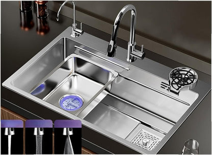 Modern Kitchen Sink Stainless Steel Sink Pull-Out Faucet with Cup Washer and Water Dispenser