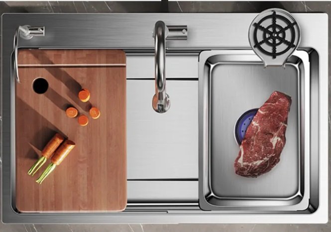 Modern Kitchen Sink Stainless Steel Sink Pull-Out Faucet with Cup Washer and Water Dispenser