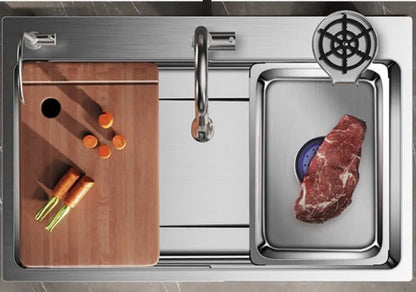Modern Kitchen Sink Stainless Steel Sink Pull-Out Faucet with Cup Washer and Water Dispenser