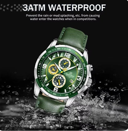 Naviforce Sport Watches for Men Analog Quartz Chronograph Leather Strap Wrist Watch