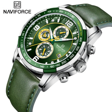 Naviforce Sport Watches for Men Analog Quartz Chronograph Leather Strap Wrist Watch