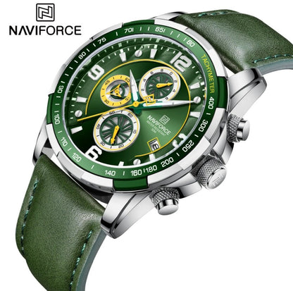 Naviforce Sport Watches for Men Analog Quartz Chronograph Leather Strap Wrist Watch