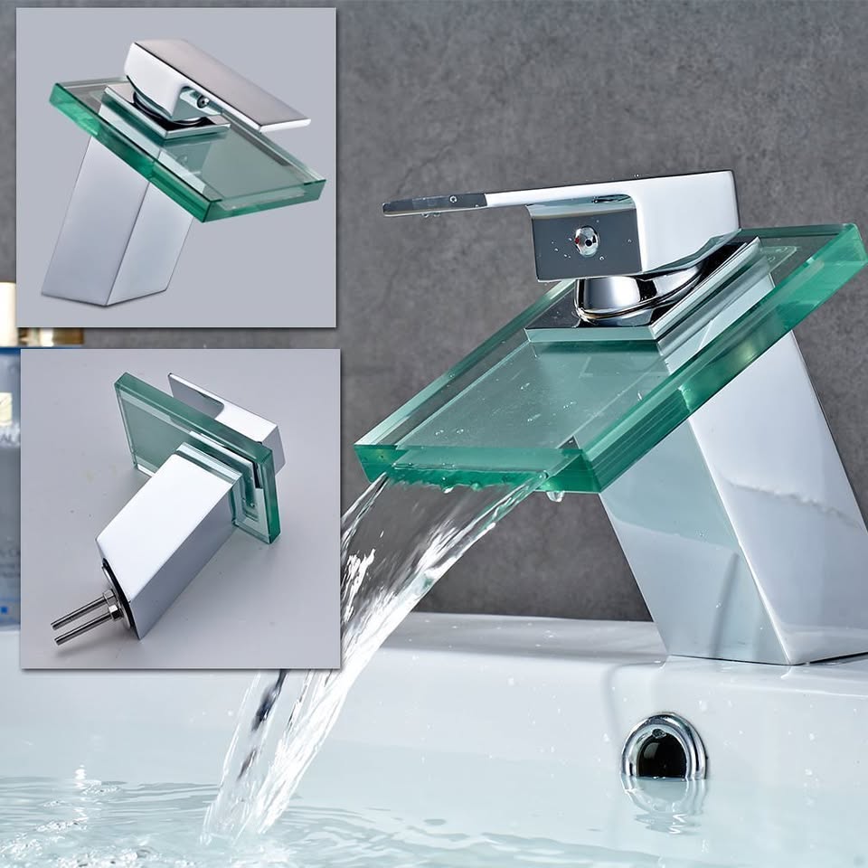 Glass Waterfall Single Lever Basin Mixer for HOT and Cold Water