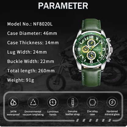 Naviforce Sport Watches for Men Analog Quartz Chronograph Leather Strap Wrist Watch