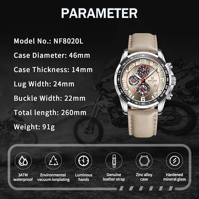 Naviforce Sport Watches for Men Analog Quartz Chronograph Leather Strap Wrist Watch
