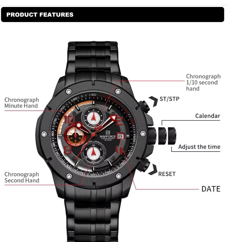Brand New Stainless Steel Watch with Chronograph and Waterproof