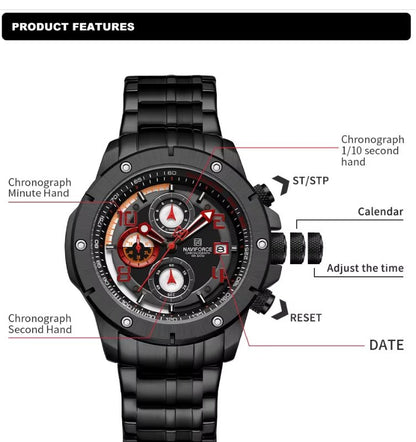 Brand New Stainless Steel Watch with Chronograph and Waterproof