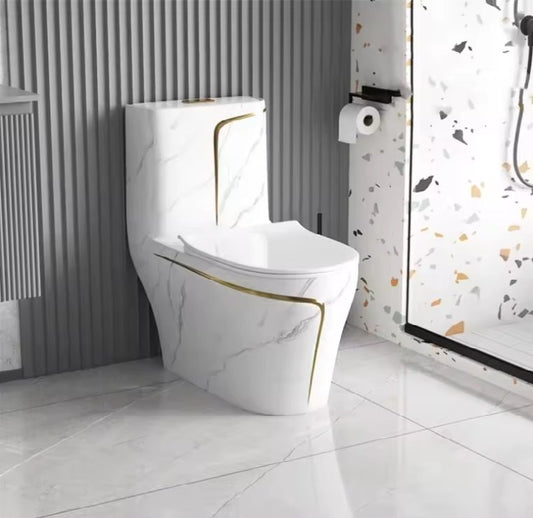 Luxury Toilet Marble Look with Gold Stripe