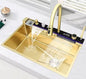 Kitchen Sink Single Bowl, with Pull-Out Faucet, Pressurized Cup Washer, 5 Modes, Dual Control