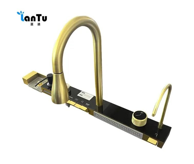 Kitchen Sink Single Bowl, with Pull-Out Faucet, Pressurized Cup Washer, 5 Modes, Dual Control