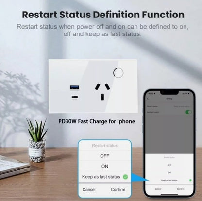 Wifi Smart Touch Switch Power Point AU Wall Socket With USB Outlet+ Type C PD30W