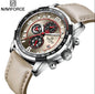 Naviforce Sport Watches for Men Analog Quartz Chronograph Leather Strap Wrist Watch