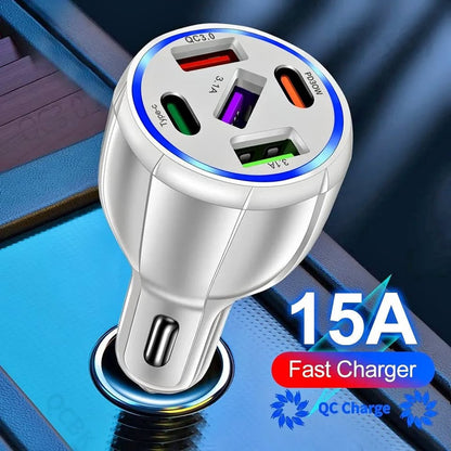 5 Port Car Cigarette Lighter Socket QC3.0 USB Type C Fast Charger Power Adapter