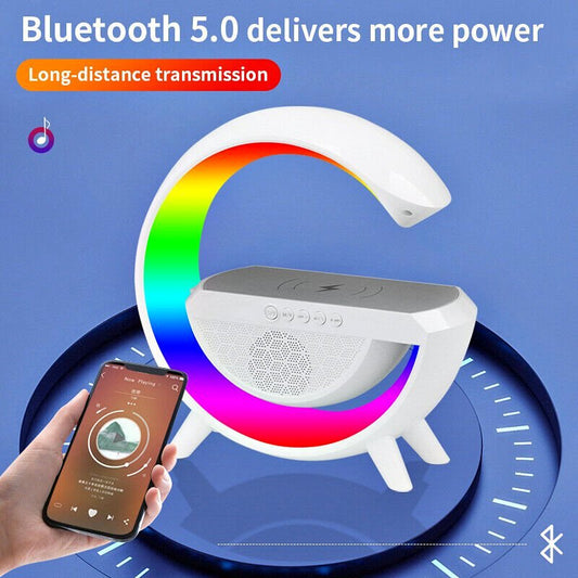 Wireless Charging Bluetooth Speaker with Colorful Bedside Lamp