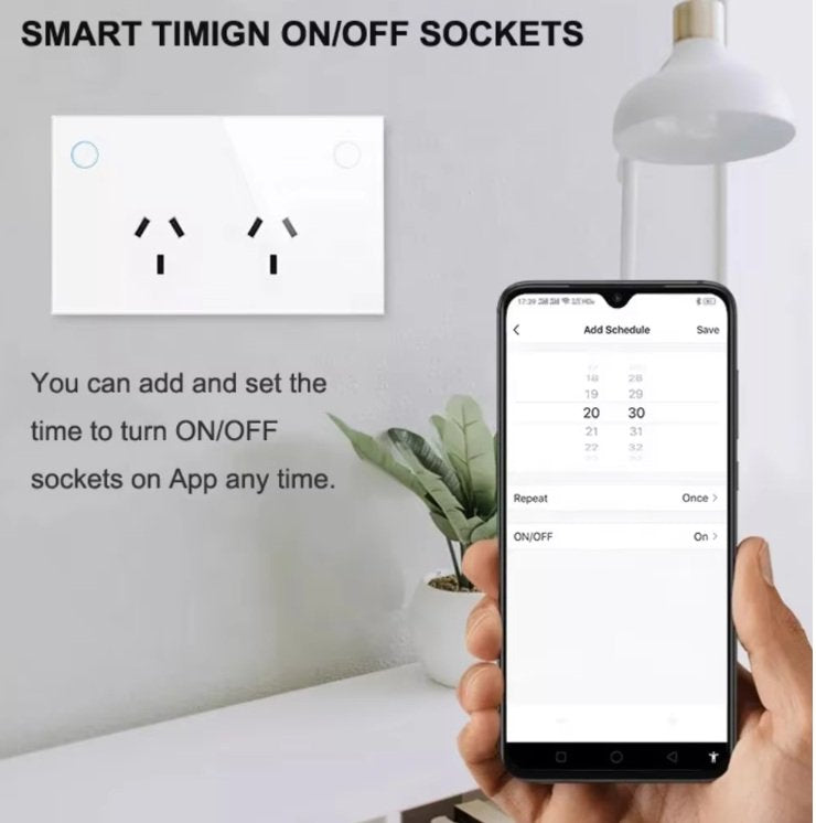 Smart Home Enabled Tempered Glass Touch Double Power Point Socket and Wi fi Control