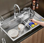 Modern Kitchen Sink Stainless Steel Sink Pull-Out Faucet with Cup Washer and Water Dispenser